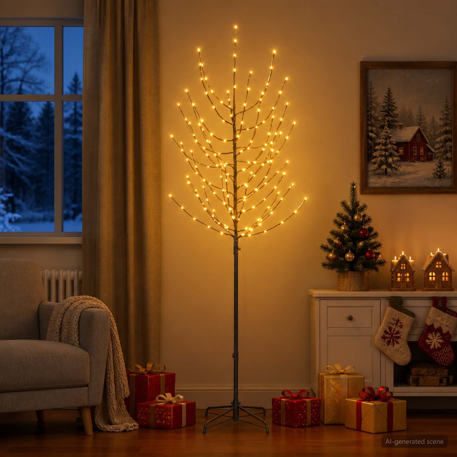vidaXL LED Коледна Елха Черно 210 cm Стомана 180 LED светодиода