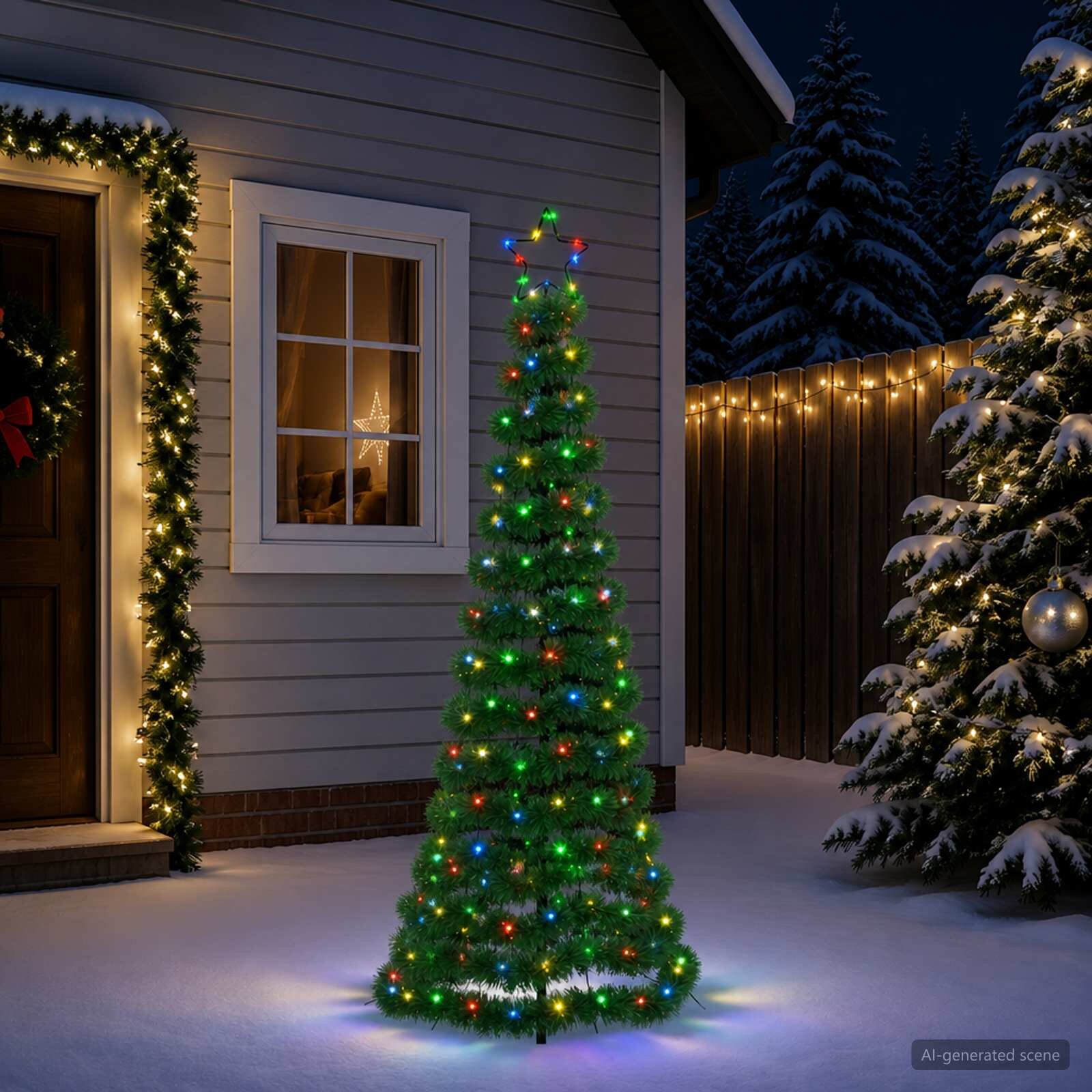 vidaXL LED коледна елха с гирлянди и шиш EKENAS 180 см