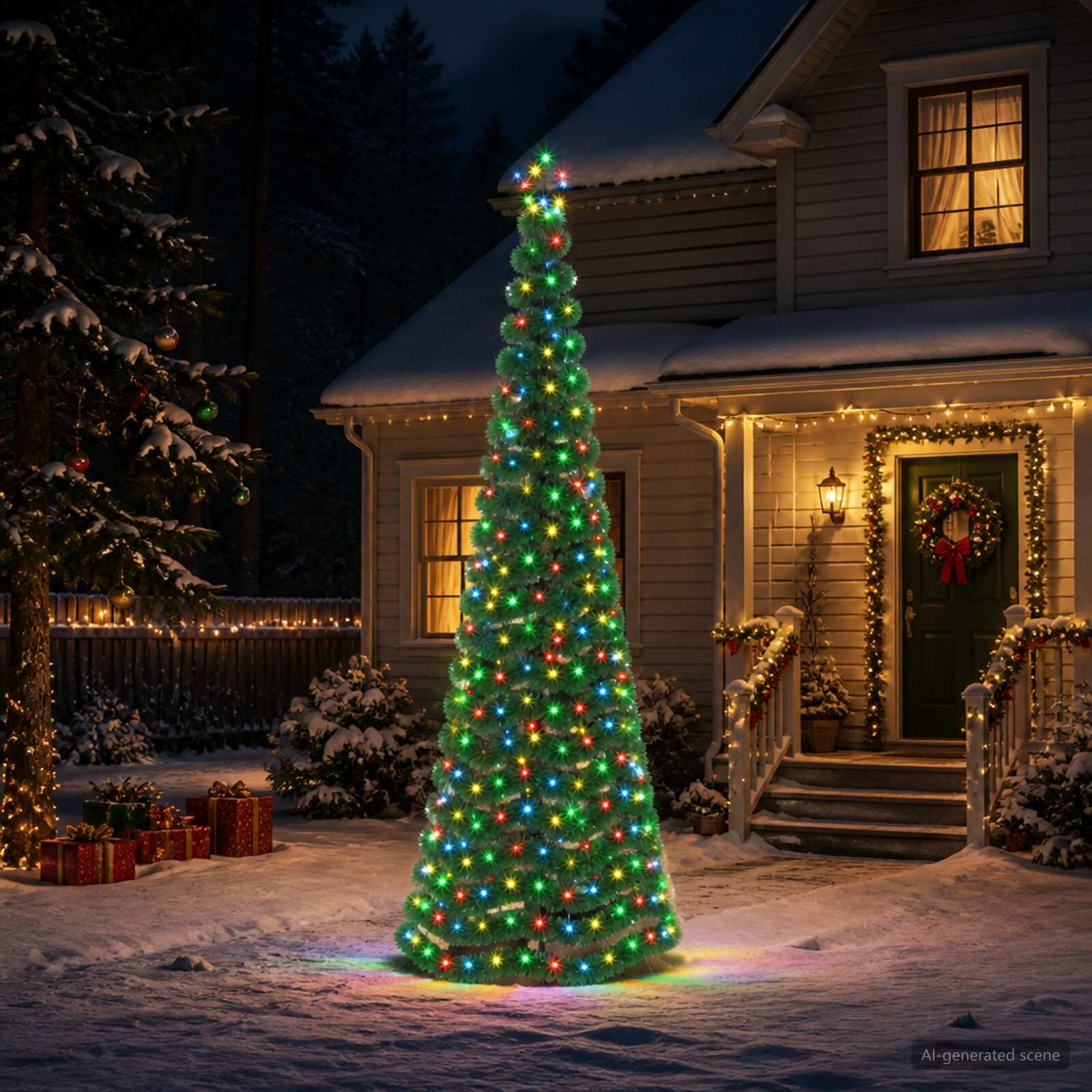 vidaXL LED коледна елха с гирлянди и шиш EKENAS 250 см