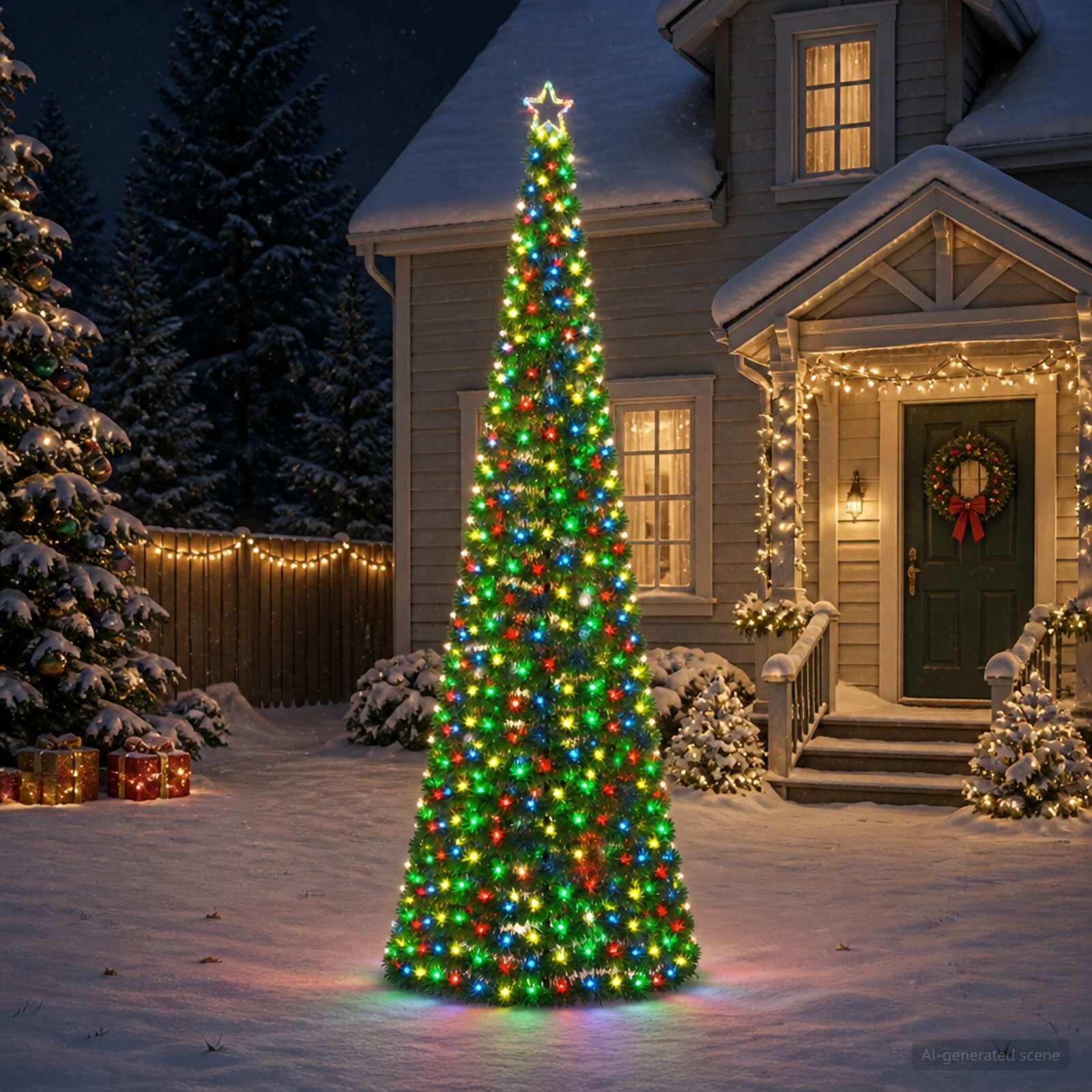 vidaXL LED коледна елха с гирлянди и шиш EKENAS 300 см