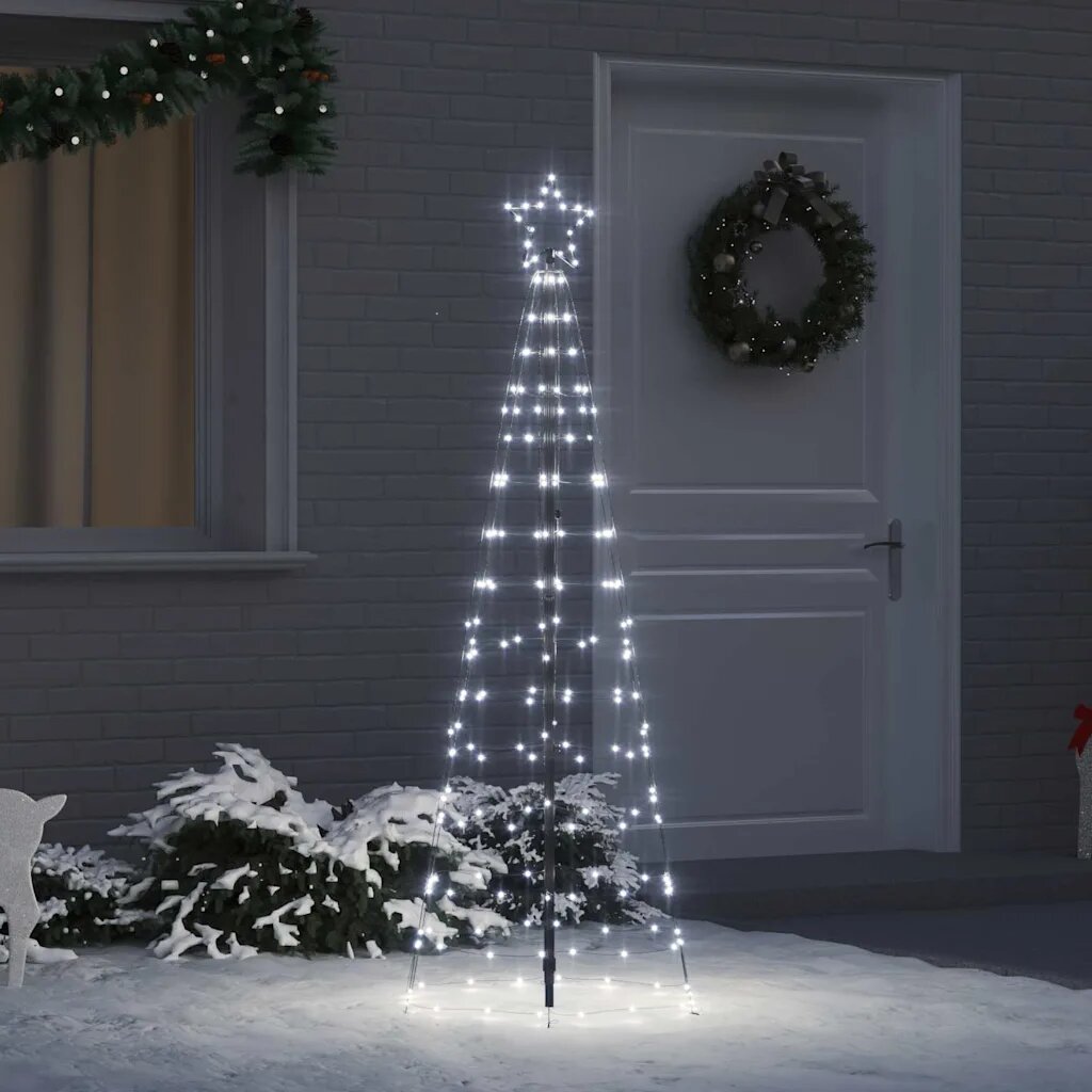 vidaXL LED коледна елха с колчета за земя Хладно бяло 250 cm Желязо