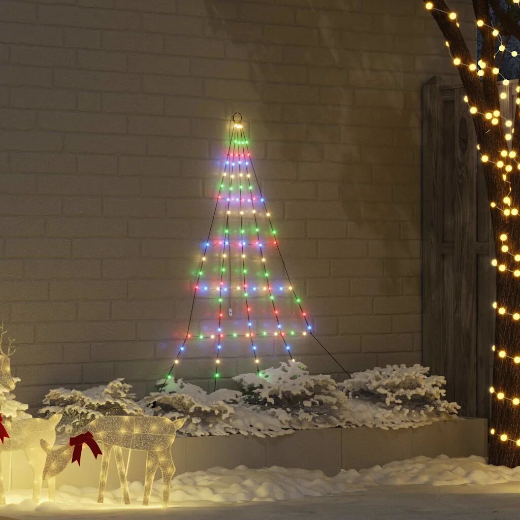 vidaXL LED коледна елха с колчета за земя Многоцветен 182 см Метал