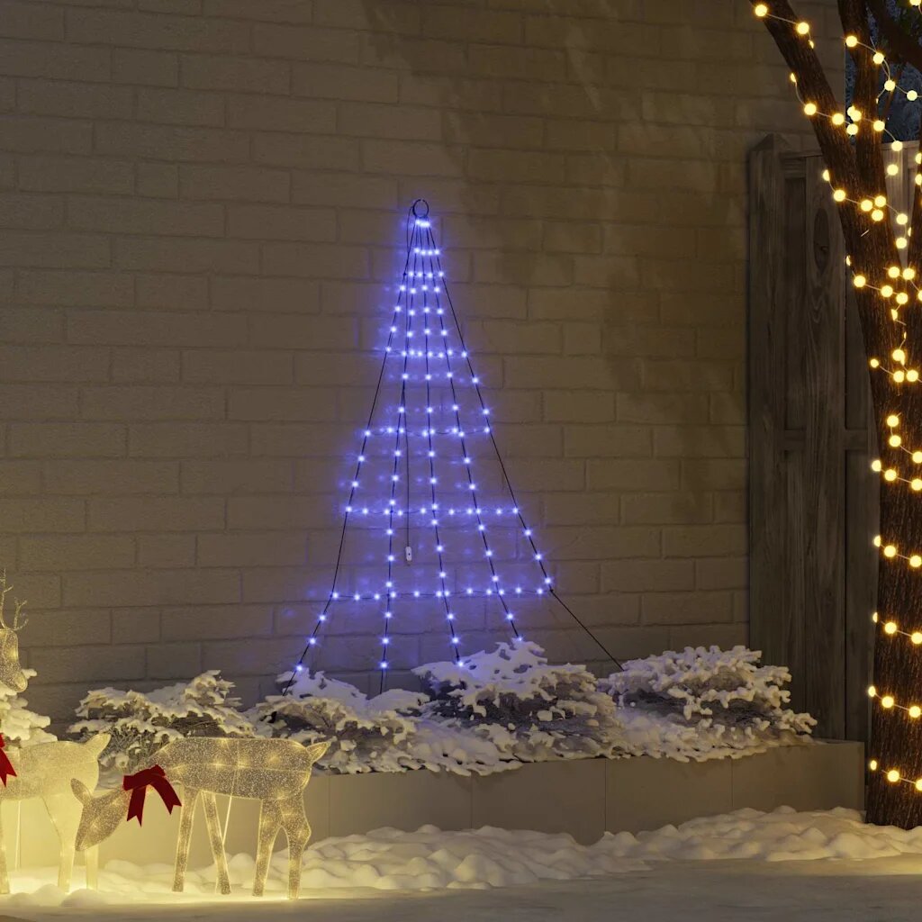 vidaXL LED коледна елха с колчета за земя Синьо 182 см Метал