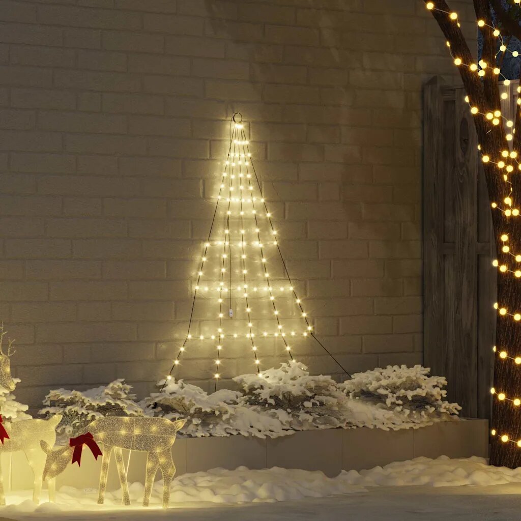 vidaXL LED коледна елха с колчета за земя Топло бяло 182 см Метал