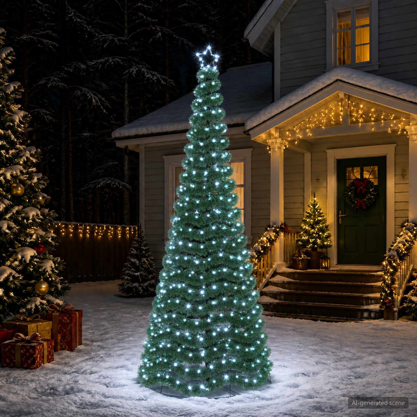 vidaXL LED коледна елха с ламе и основа EKENAS 250 см