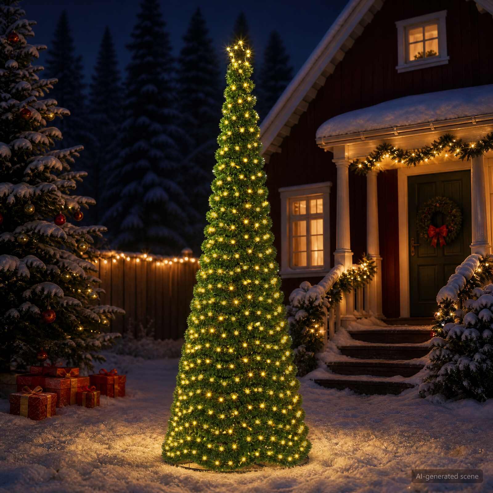vidaXL LED коледна елха с ламе и основа EKENAS 300 см