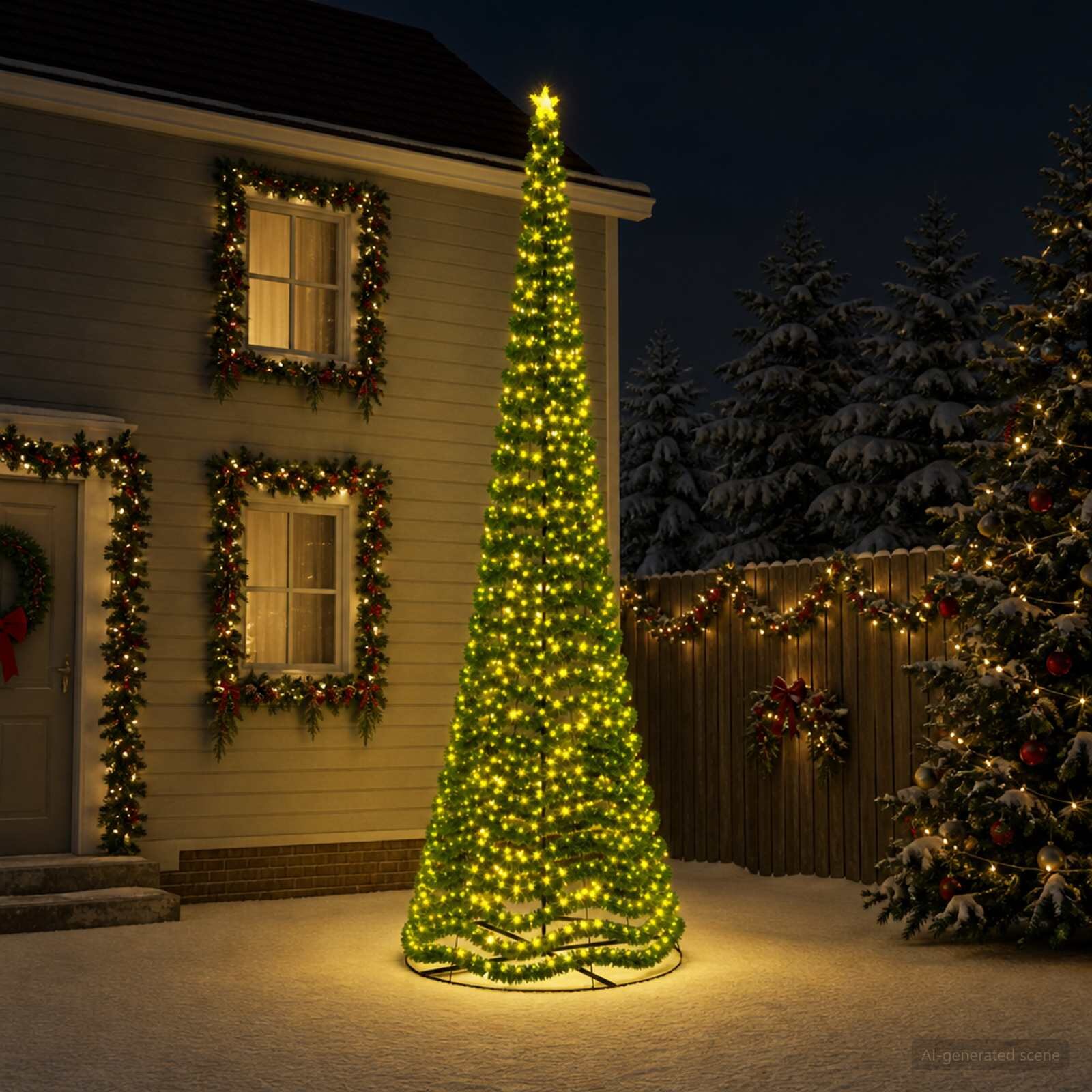 vidaXL LED коледна елха с ламе и основа EKENAS 500 см