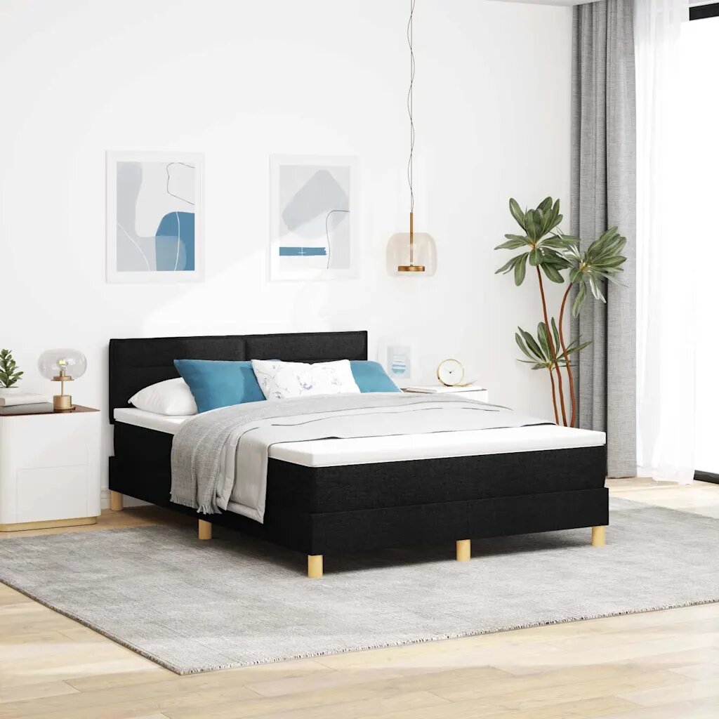 vidaXL LED кутия за пружини с легло Черен 140 x 200 cm текстил