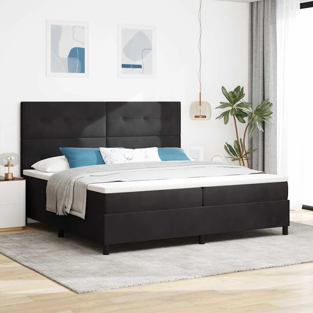 vidaXL LED кутия за пружини с легло Черен 200 x 200 cm Кадифе