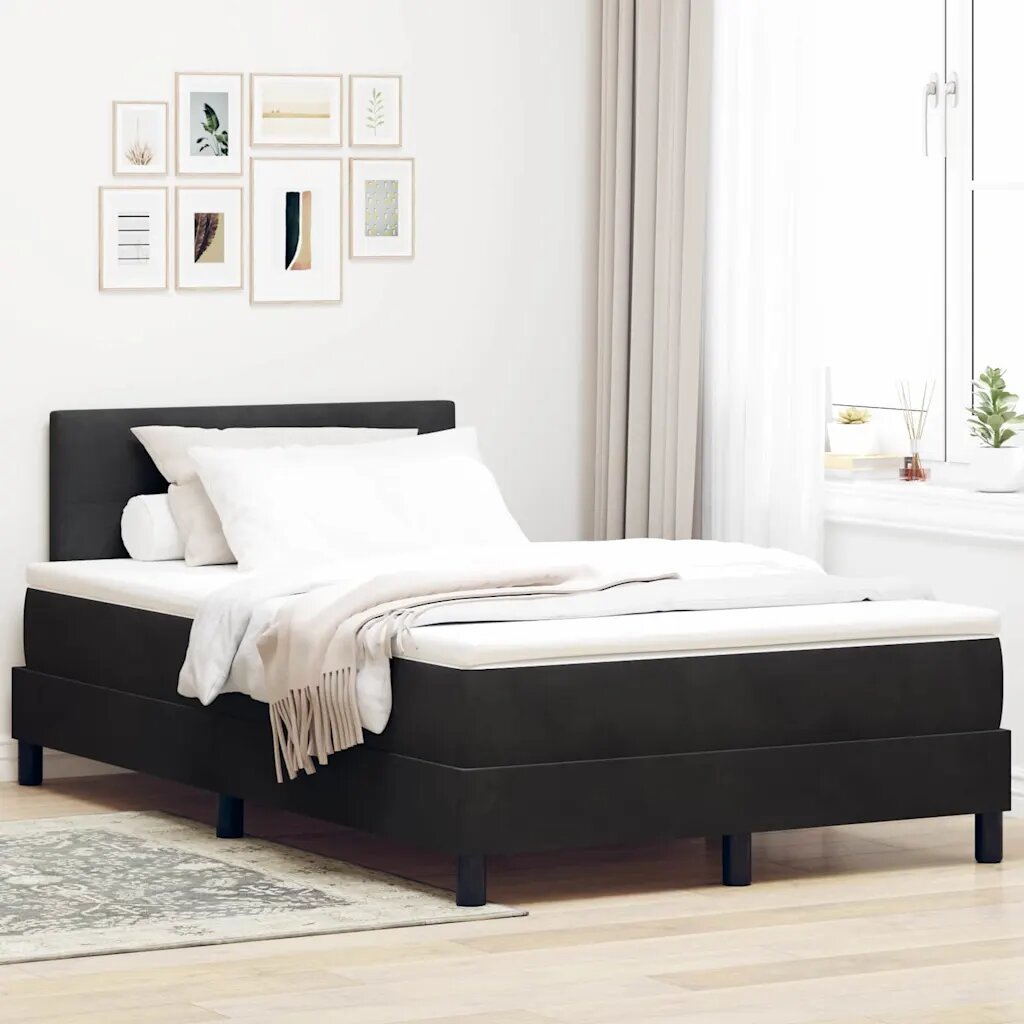 vidaXL LED кутия за пружини с легло Черно 120 x 190 cm Кадифе