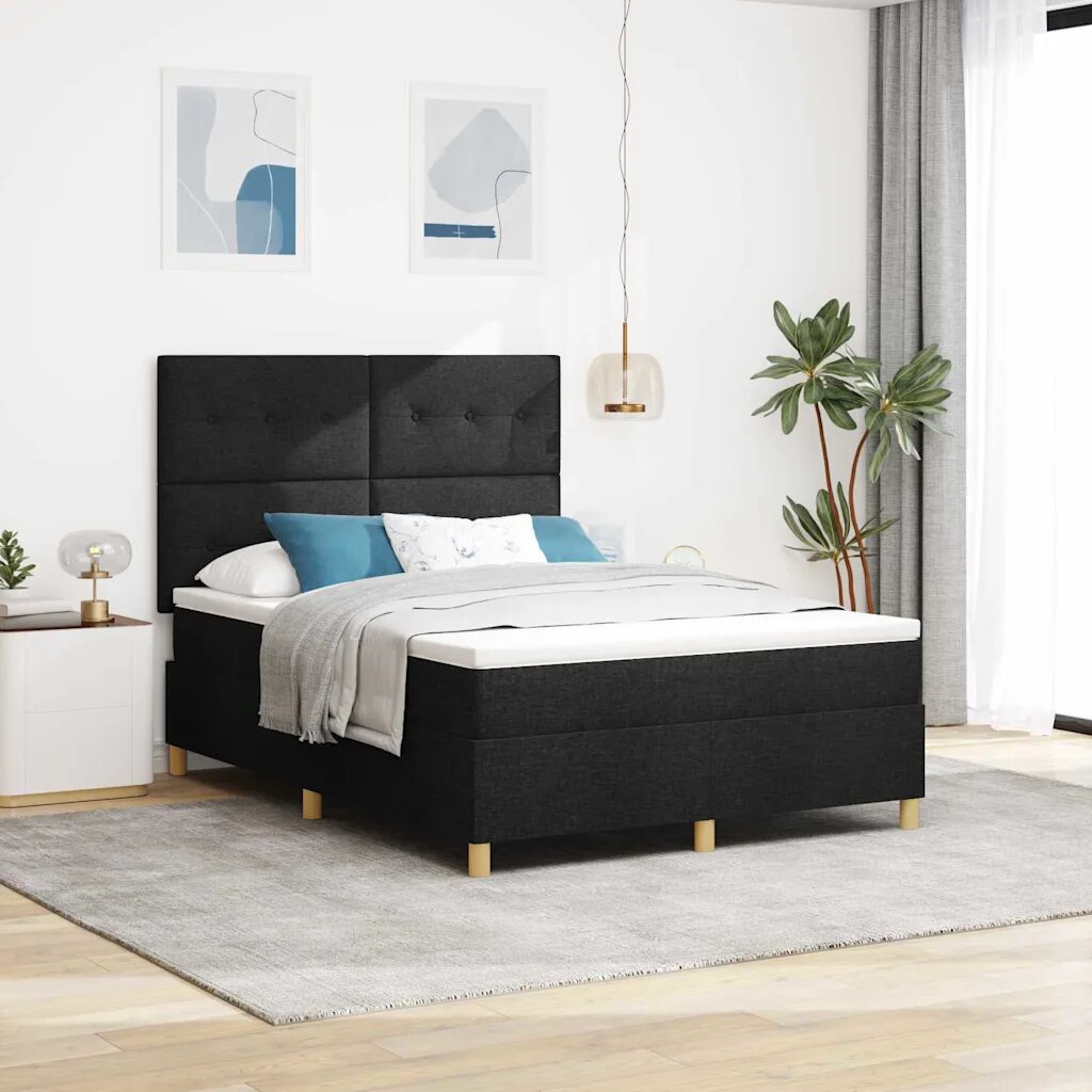 vidaXL LED кутия за пружини с легло Черно 160 x 200 cm текстил