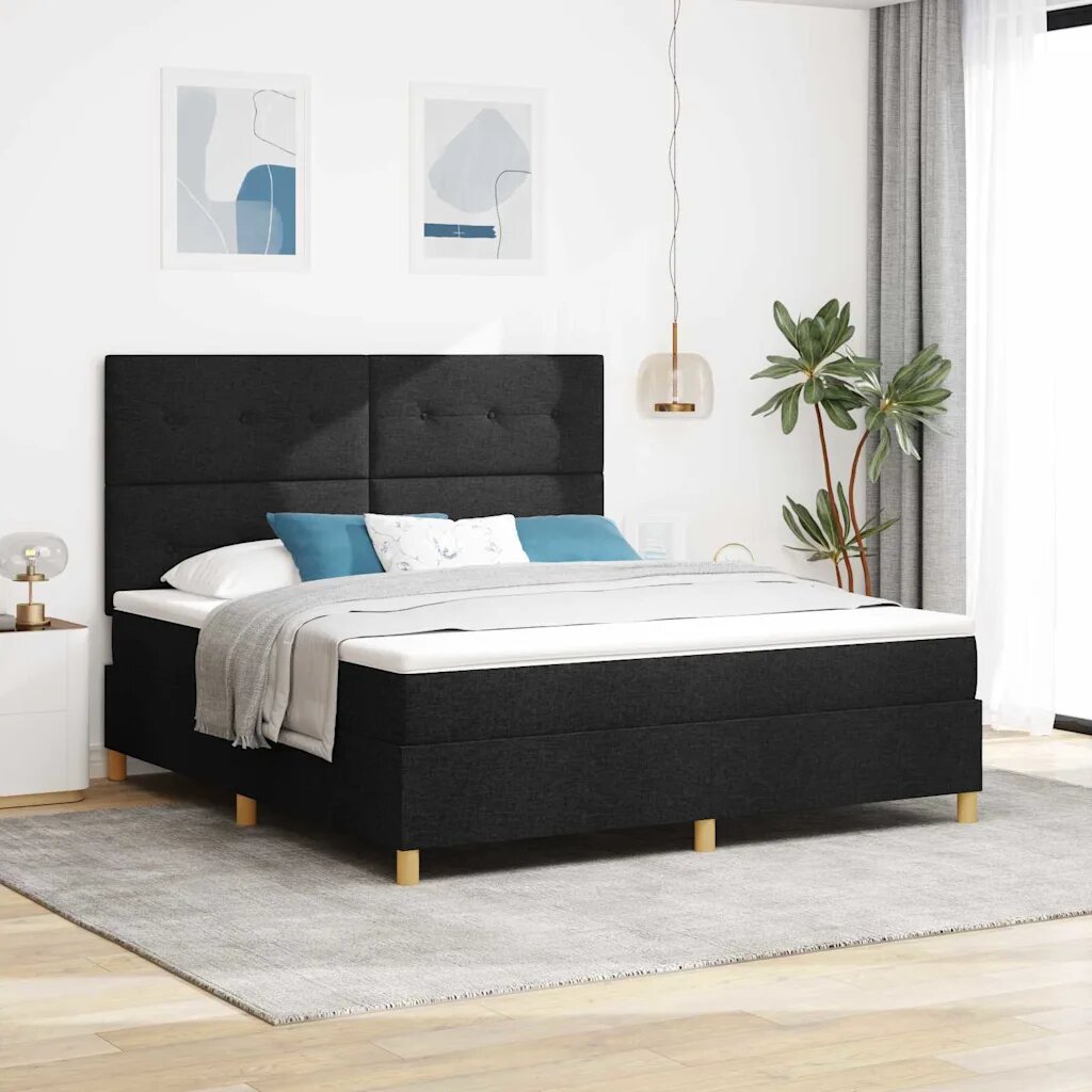 vidaXL LED кутия за пружини с легло Черно 180 x 200 cm текстил