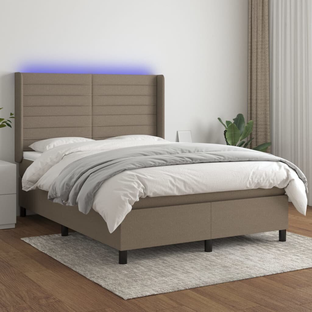 vidaXL LED кутия за пружини с легло с таблото текстил