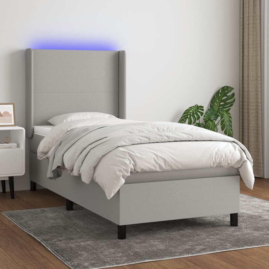 vidaXL LED кутия за пружини с легло с таблото текстил