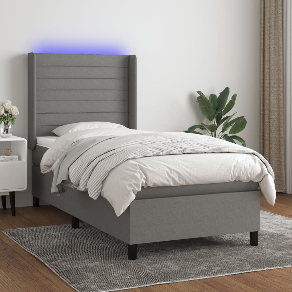 vidaXL LED кутия за пружини с легло с таблото текстил