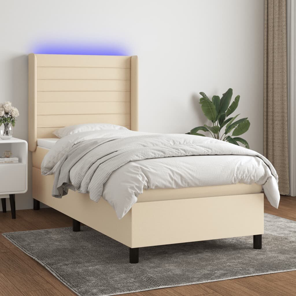 vidaXL LED кутия за пружини с легло с таблото текстил