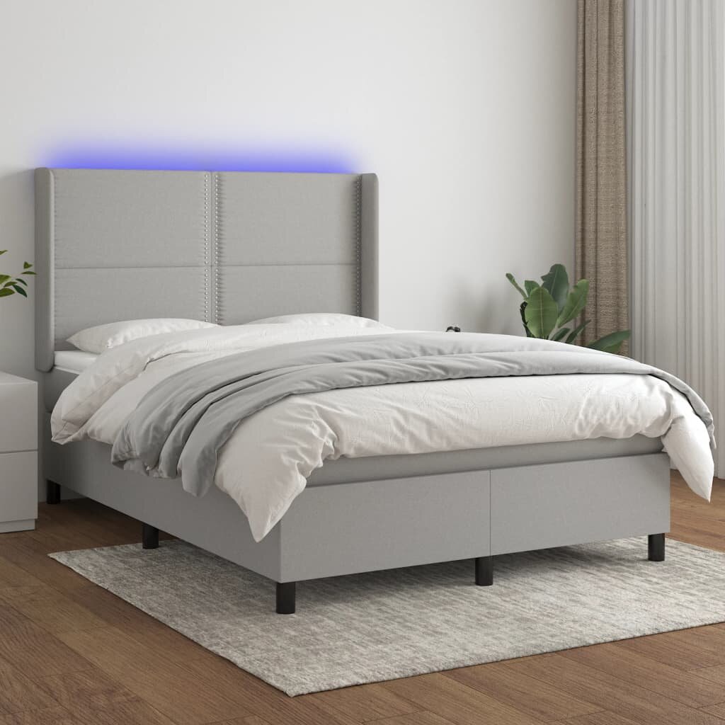 vidaXL LED кутия за пружини с легло с таблото текстил