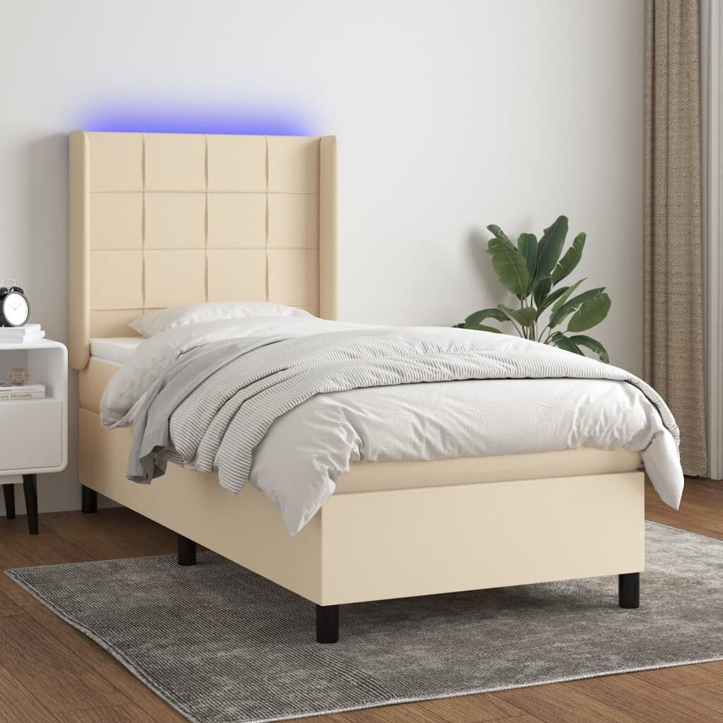 vidaXL LED кутия за пружини с легло с таблото текстил