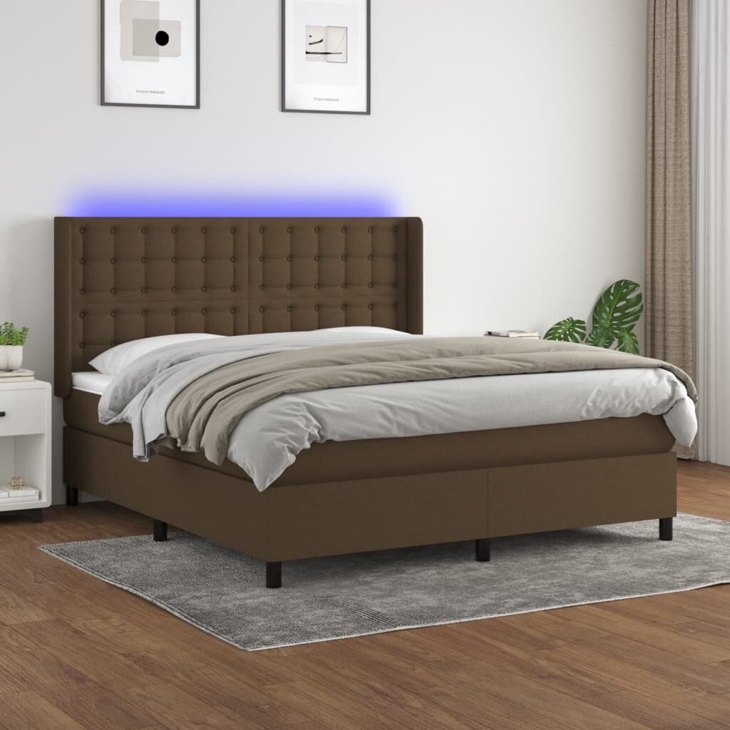 vidaXL LED кутия за пружини с легло с таблото текстил