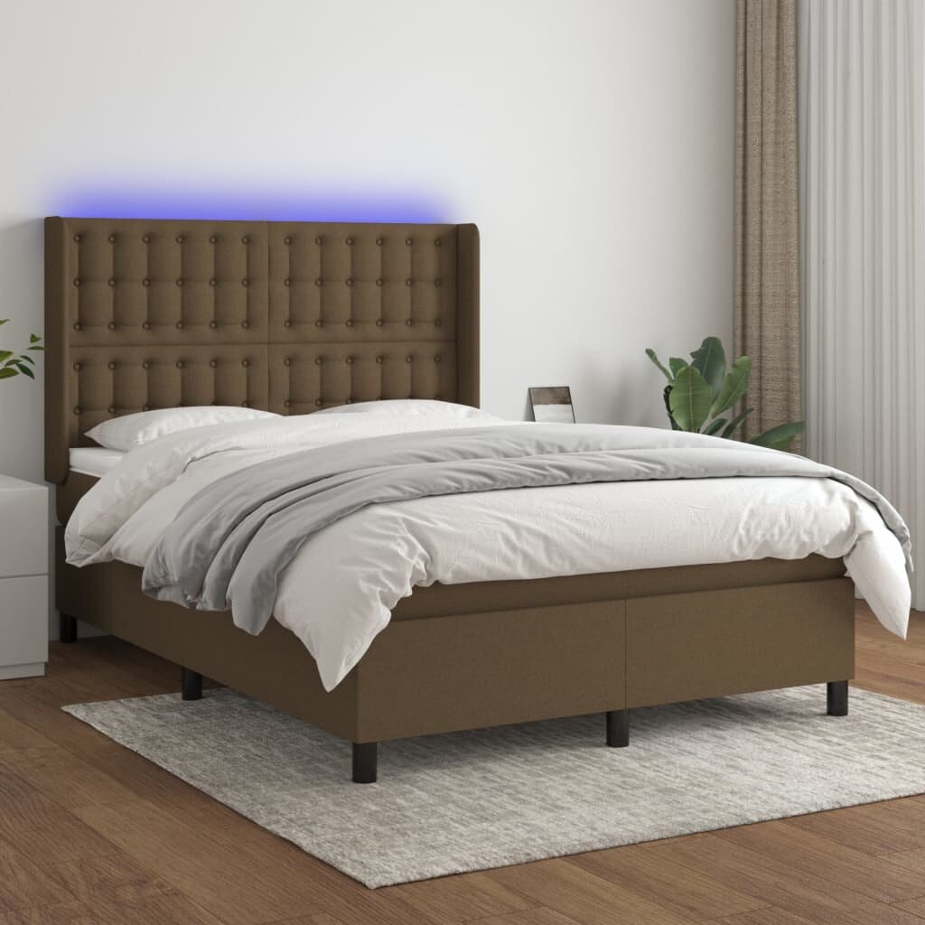 vidaXL LED кутия за пружини с легло с таблото текстил