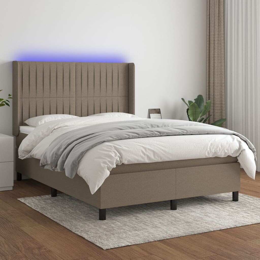 vidaXL LED кутия за пружини с легло с таблото текстил