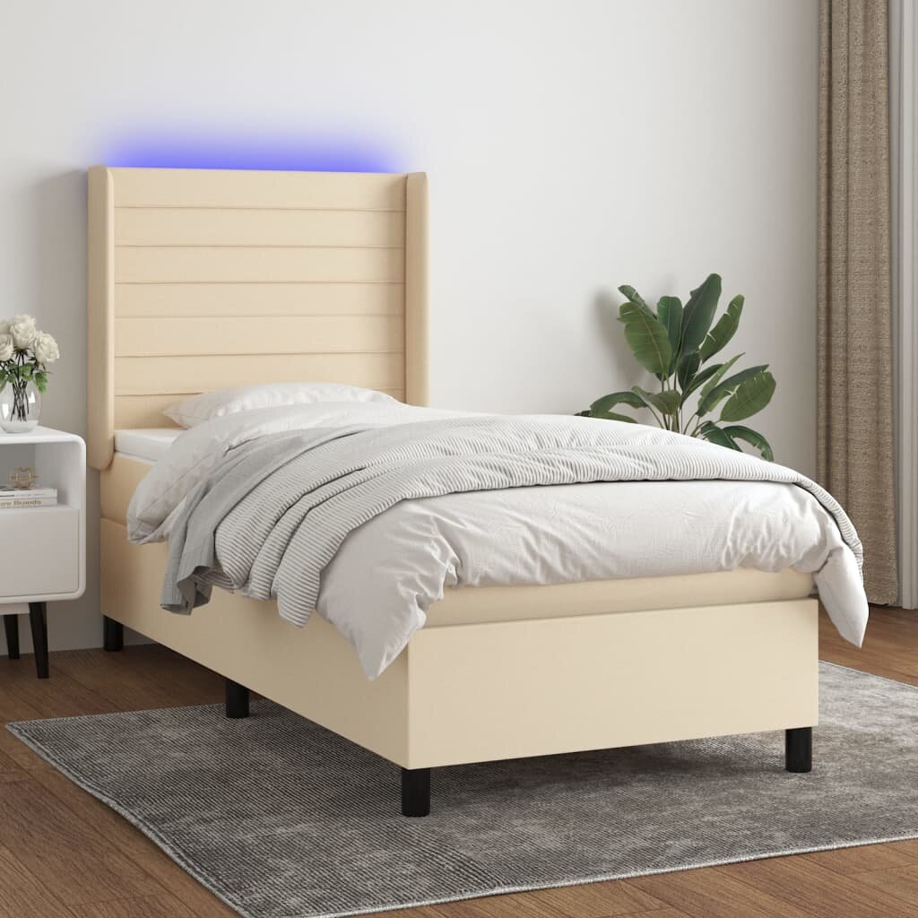 vidaXL LED кутия за пружини с легло с таблото текстил