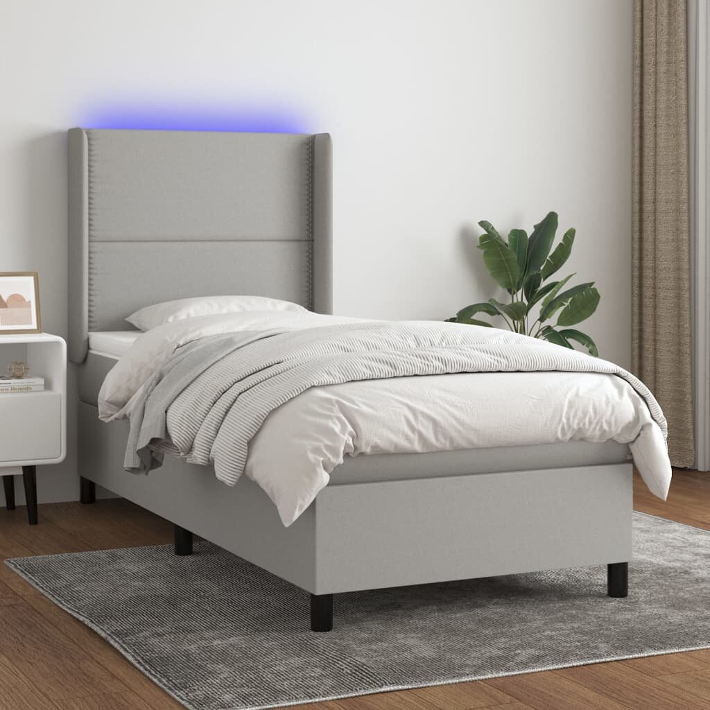 vidaXL LED кутия за пружини с легло с таблото текстил