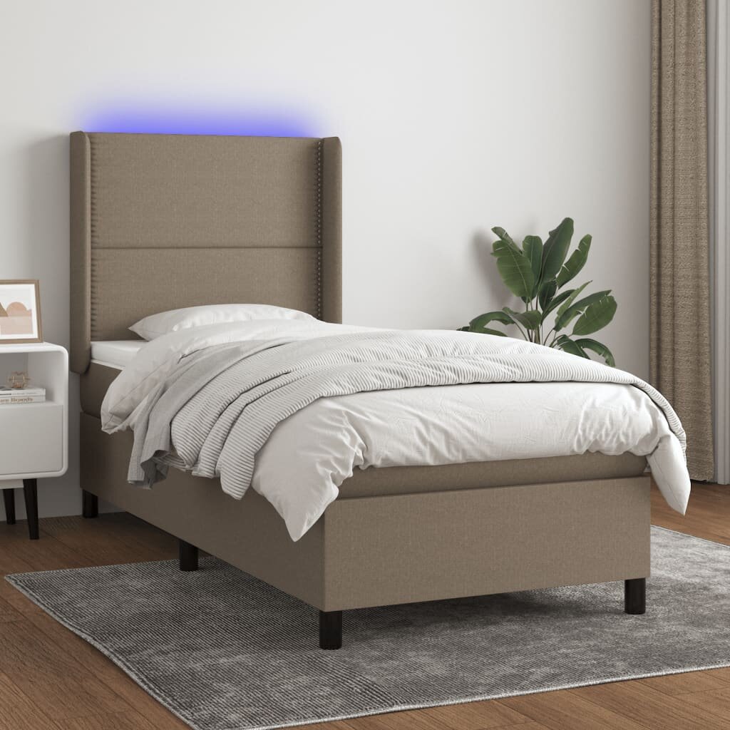 vidaXL LED кутия за пружини с легло с таблото текстил