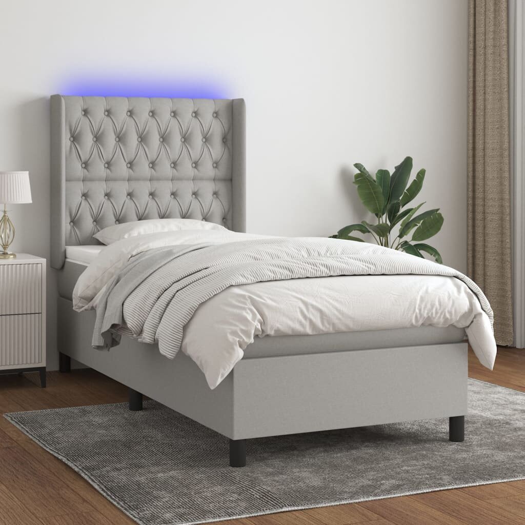 vidaXL LED кутия за пружини с легло с таблото текстил
