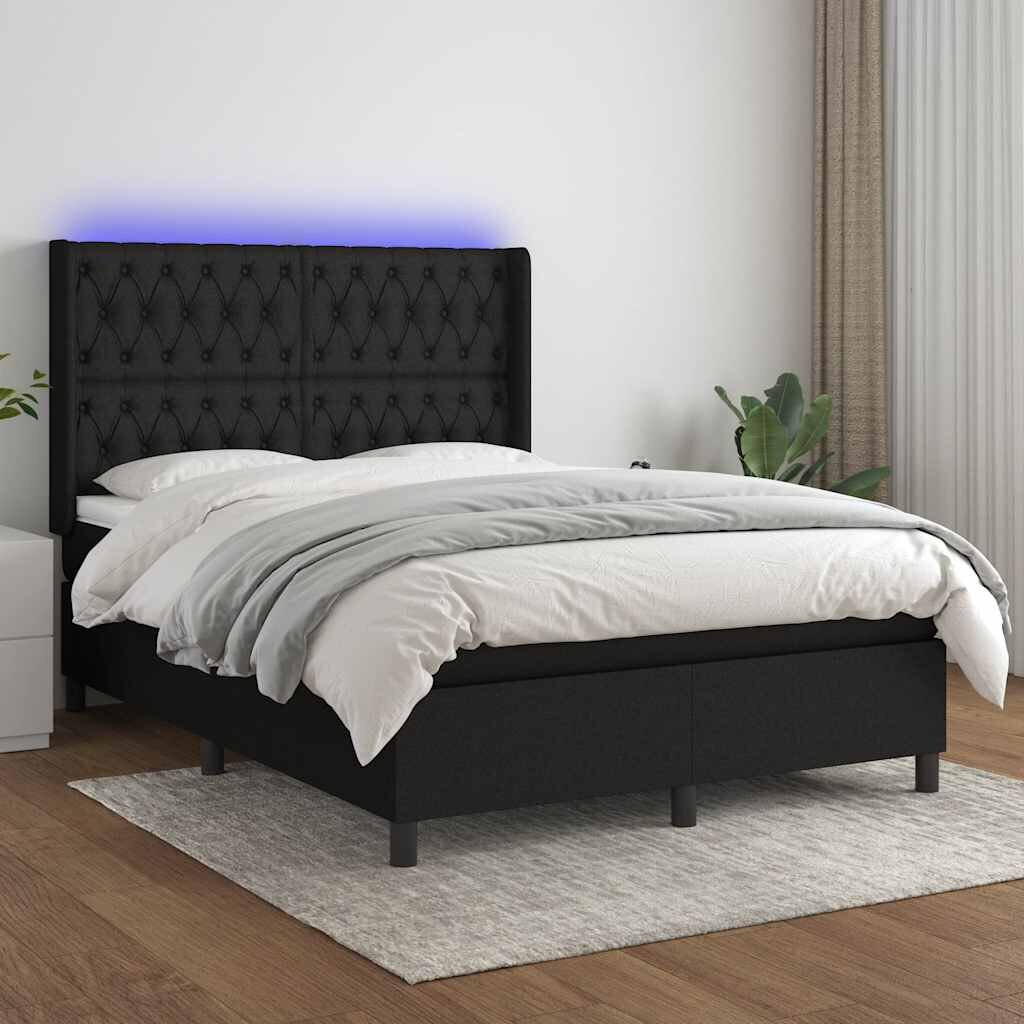 vidaXL LED кутия за пружини с легло с таблото текстил