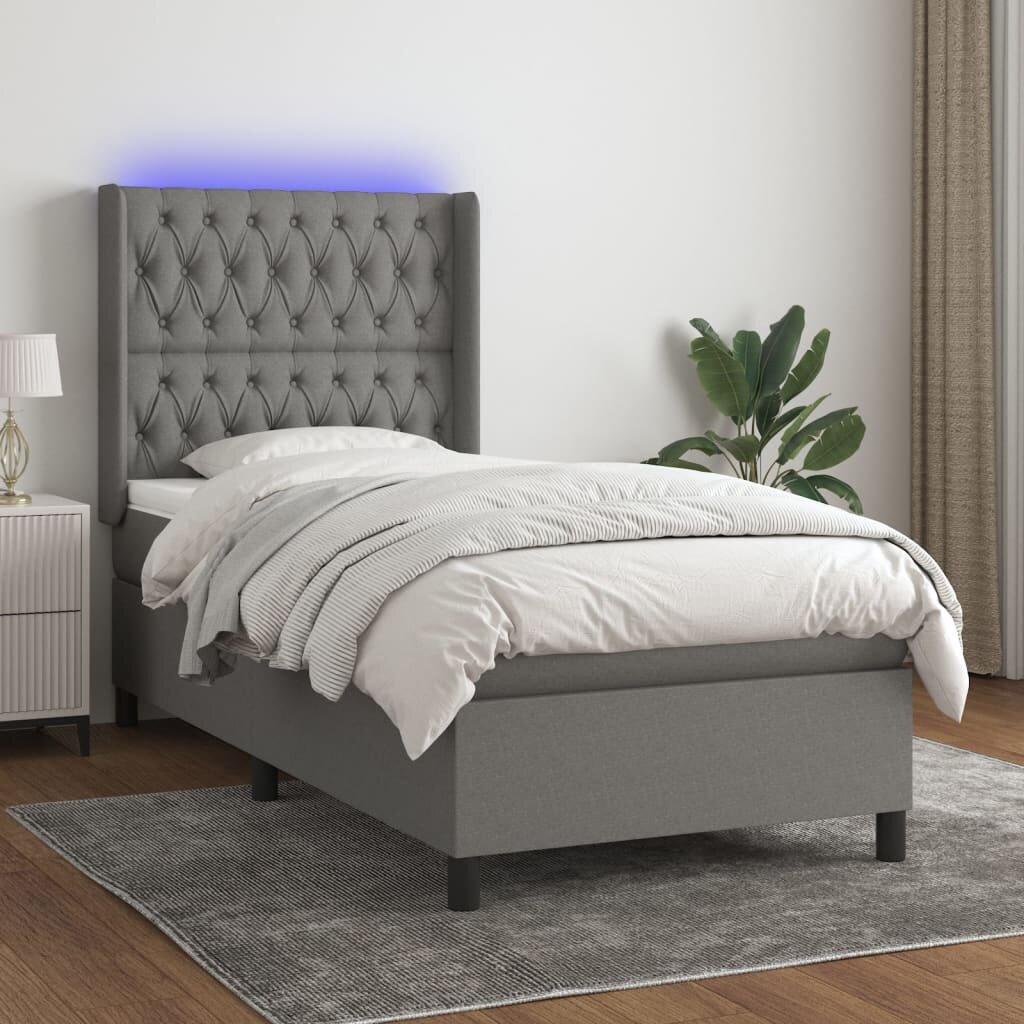 vidaXL LED кутия за пружини с легло с таблото текстил
