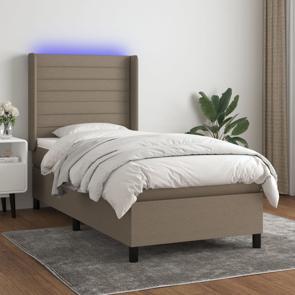 vidaXL LED кутия за пружини с легло с таблото текстил