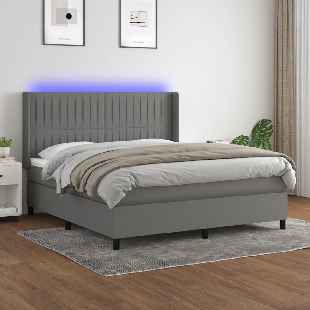 vidaXL LED кутия за пружини с легло с таблото текстил