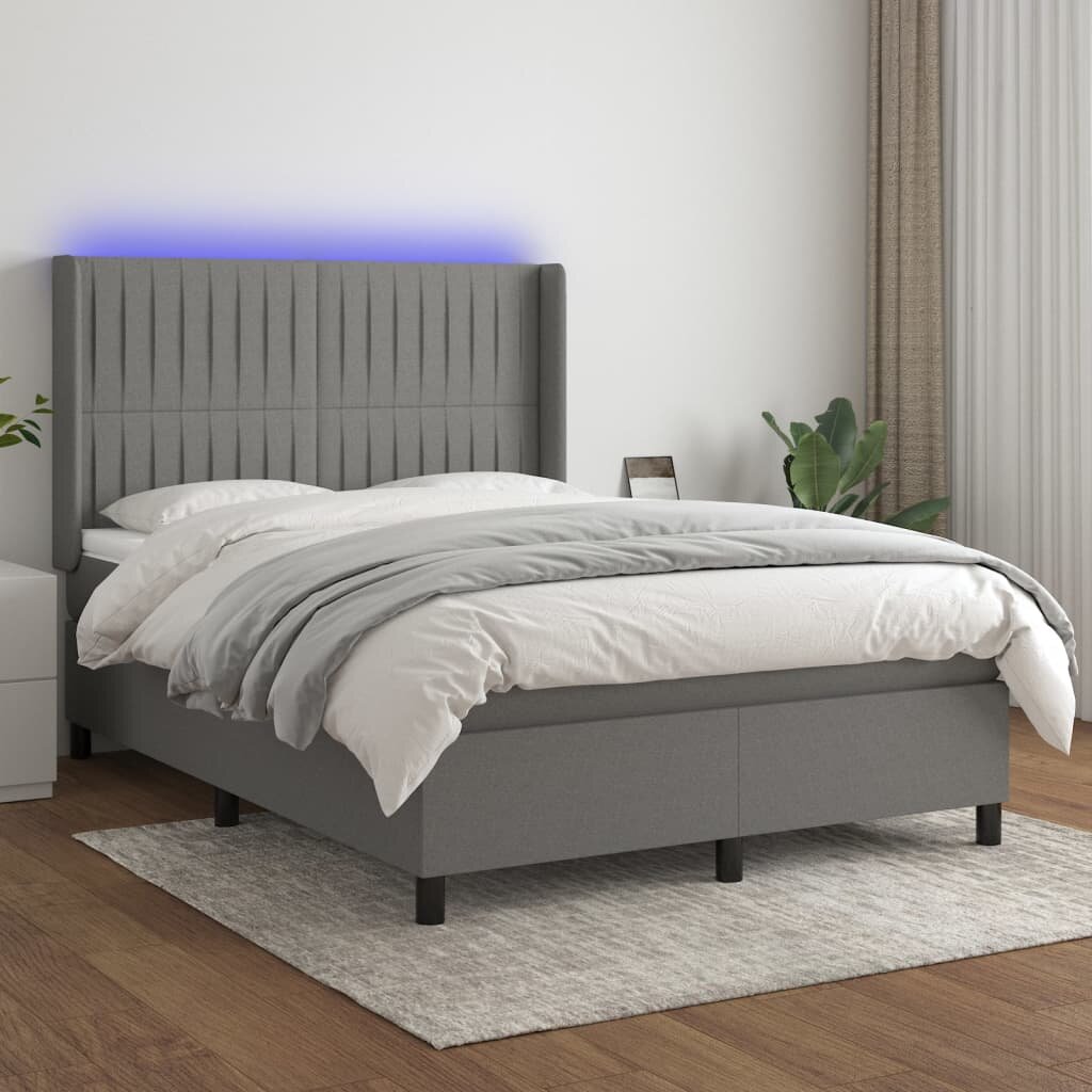 vidaXL LED кутия за пружини с легло с таблото текстил
