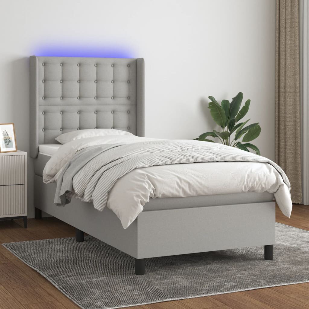 vidaXL LED кутия за пружини с легло с таблото текстил