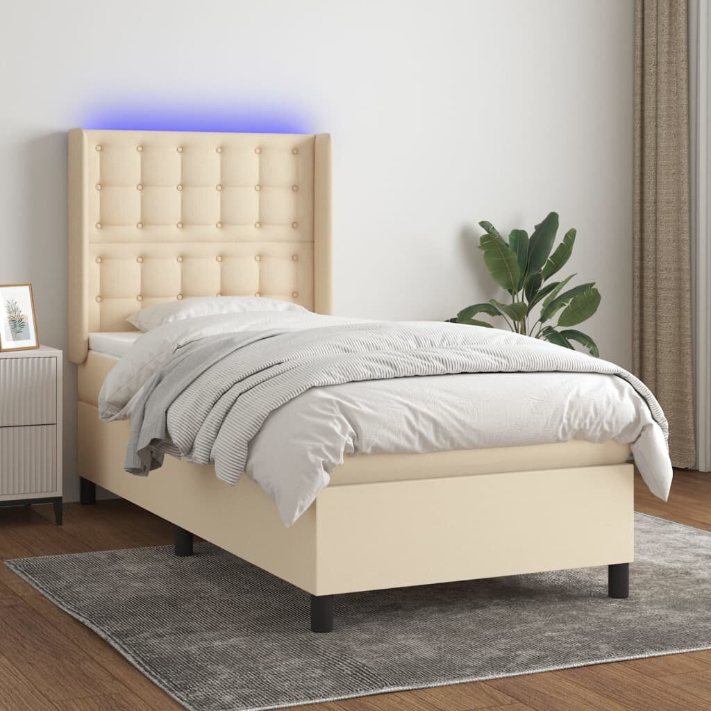 vidaXL LED кутия за пружини с легло с таблото текстил