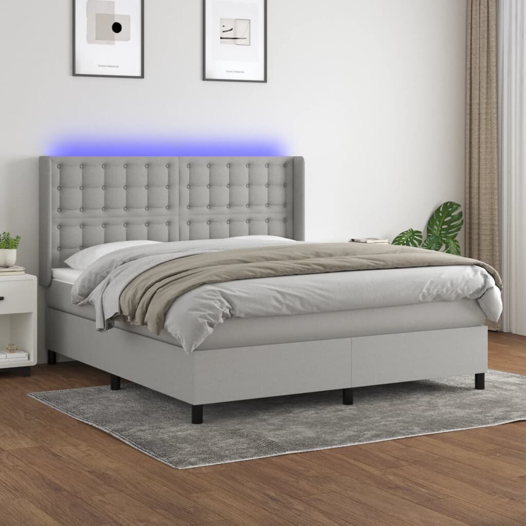 vidaXL LED кутия за пружини с легло с таблото текстил