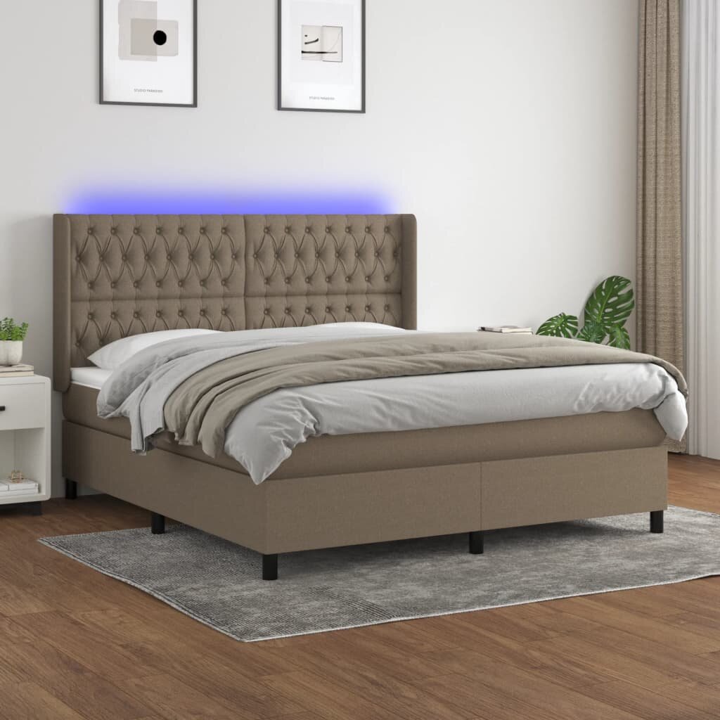 vidaXL LED кутия за пружини с легло с таблото текстил