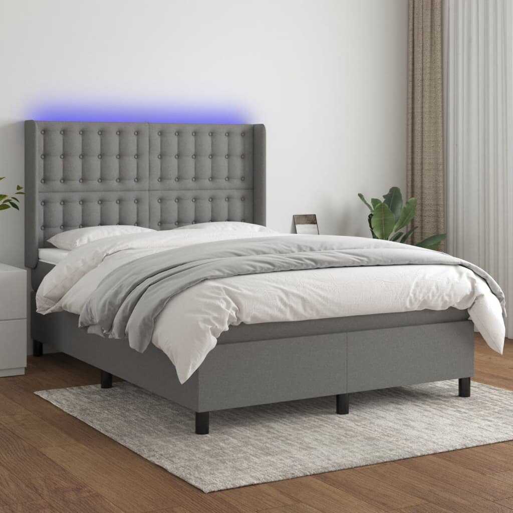 vidaXL LED кутия за пружини с легло с таблото текстил