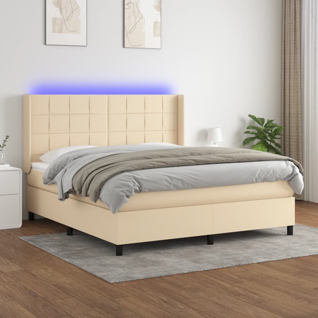vidaXL LED кутия за пружини с легло с таблото текстил