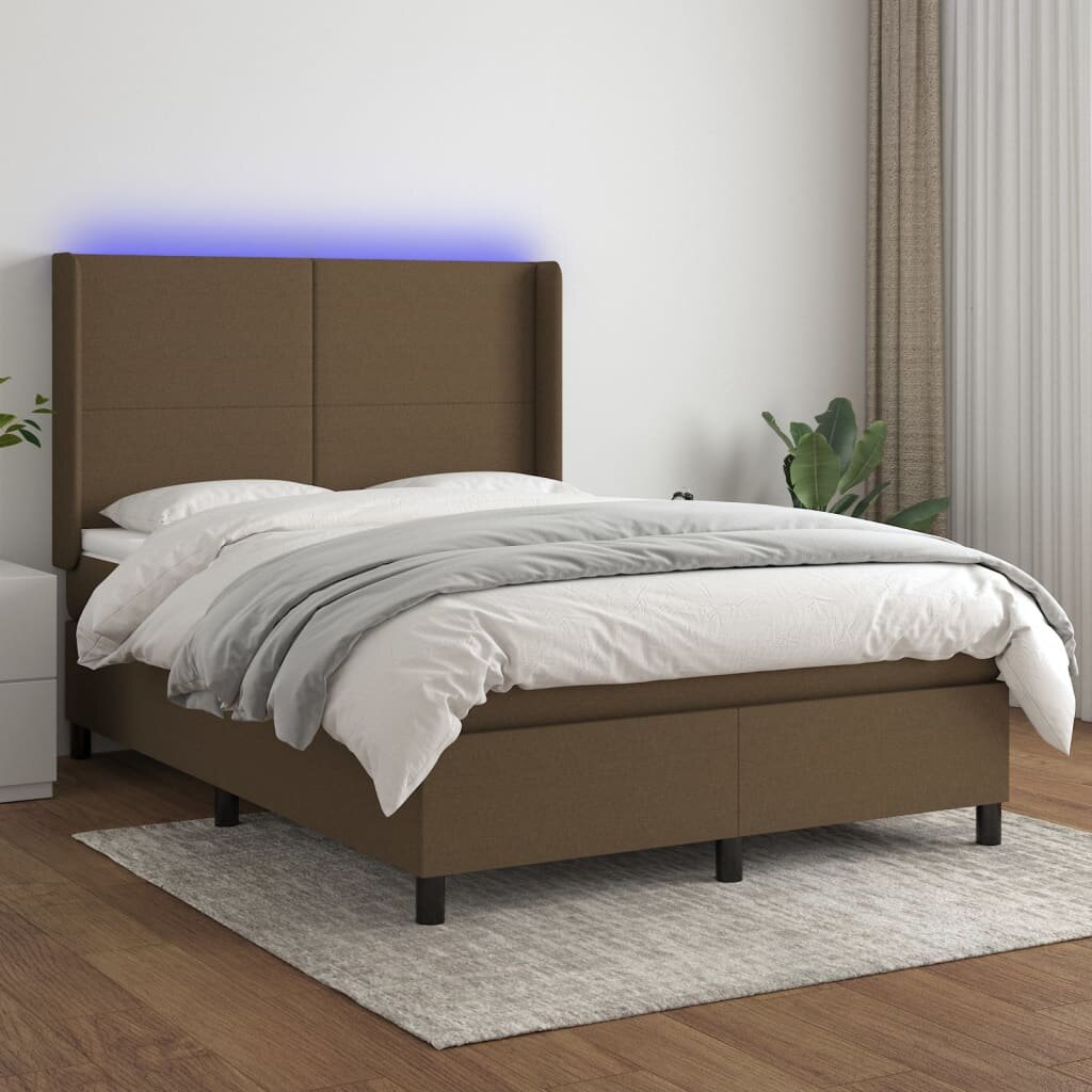 vidaXL LED кутия за пружини с легло с таблото текстил