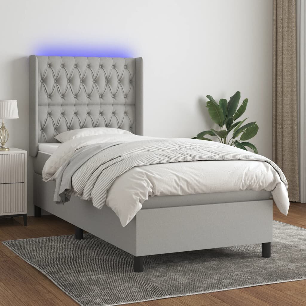 vidaXL LED кутия за пружини с легло с таблото текстил