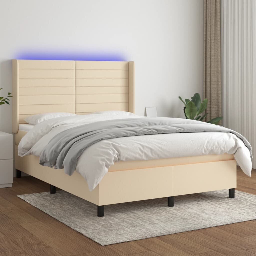 vidaXL LED кутия за пружини с легло с таблото текстил