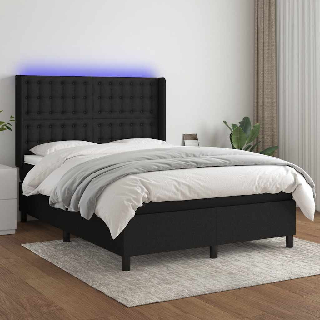 vidaXL LED кутия за пружини с легло с таблото текстил