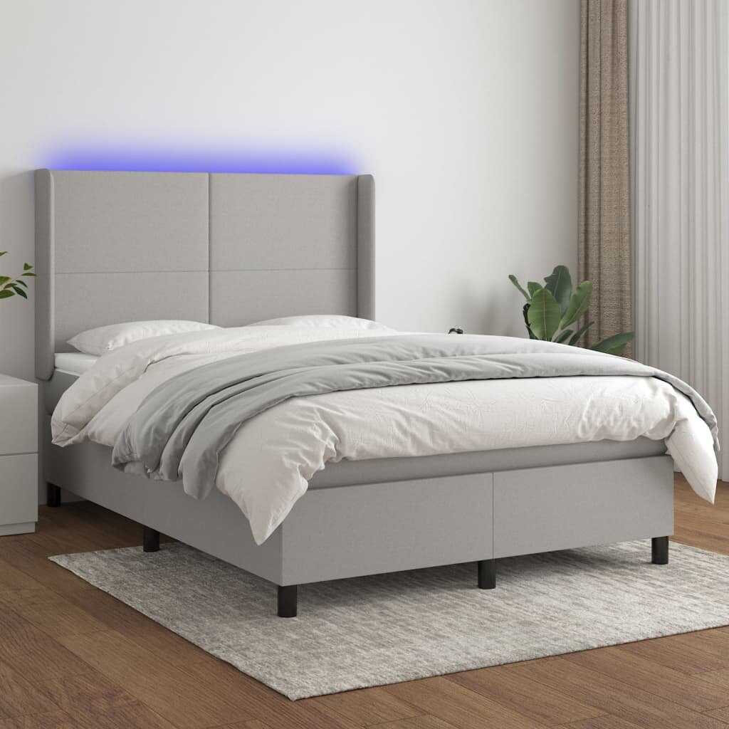 vidaXL LED кутия за пружини с легло с таблото текстил