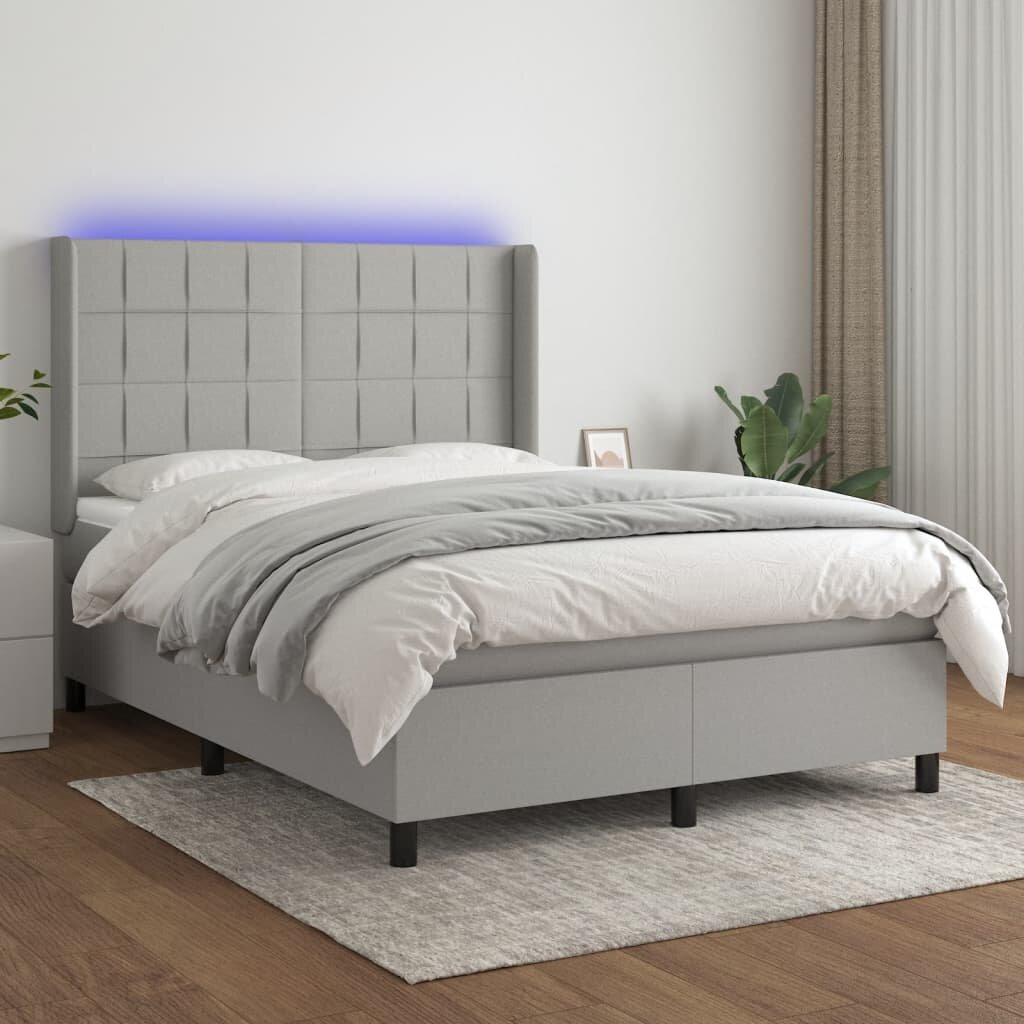 vidaXL LED кутия за пружини с легло с таблото текстил