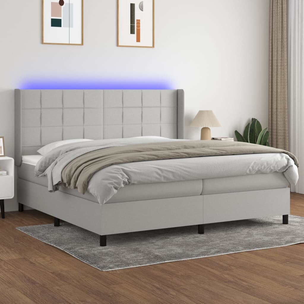 vidaXL LED кутия за пружини с легло с таблото текстил