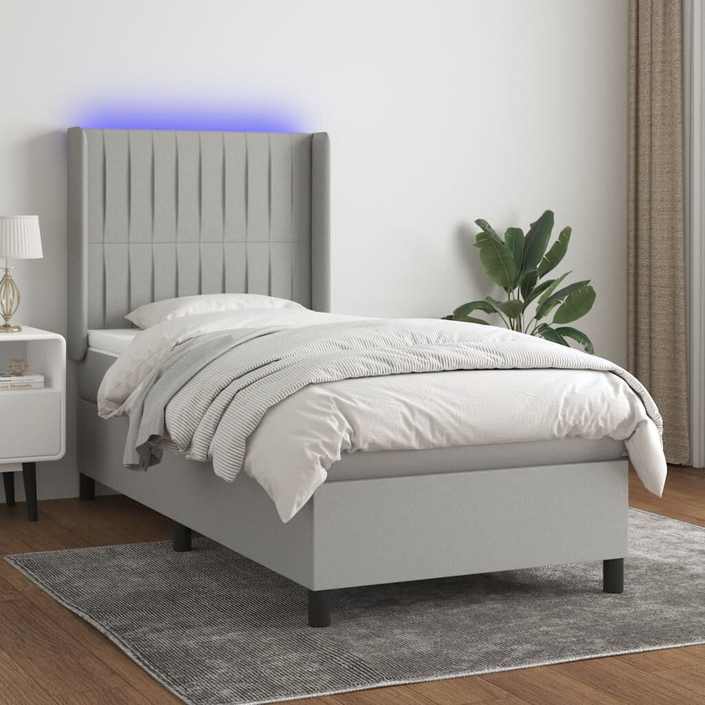 vidaXL LED кутия за пружини с легло с таблото текстил