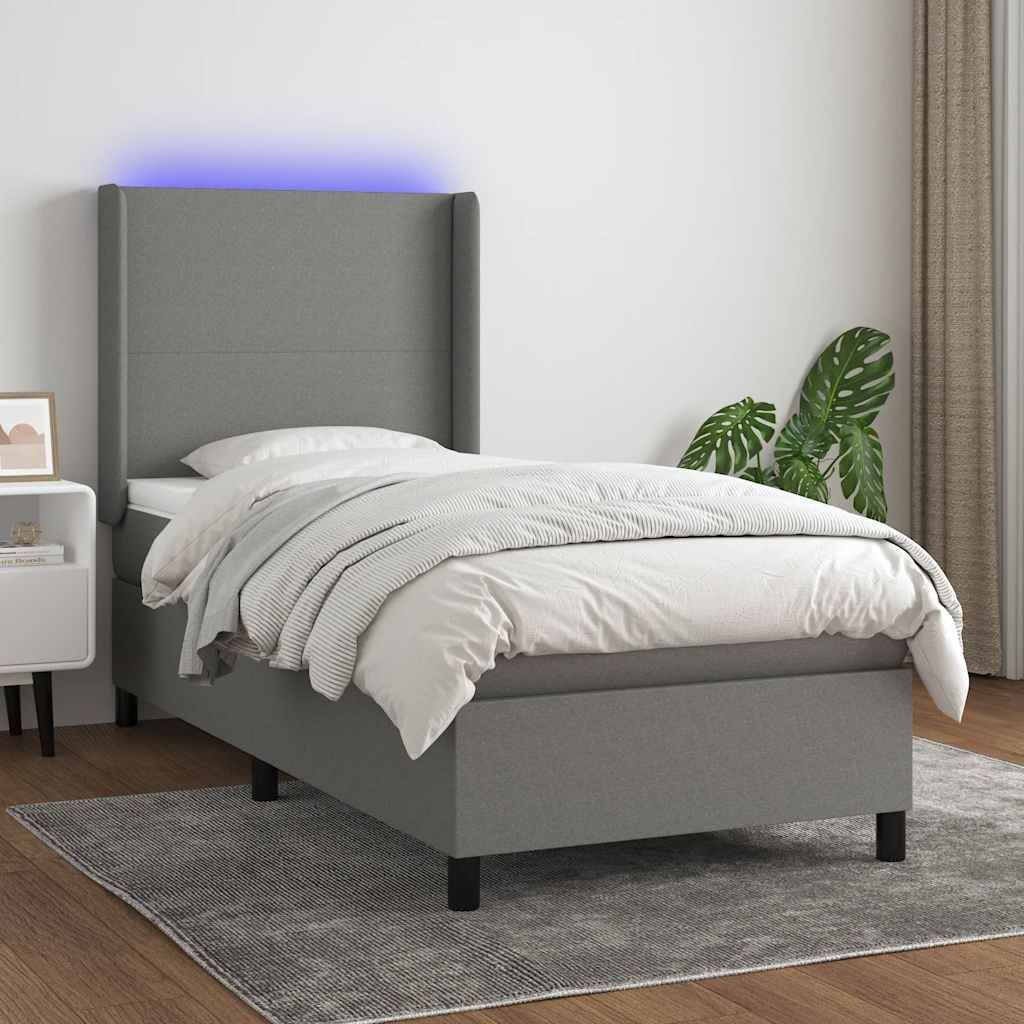 vidaXL LED кутия за пружини с легло с таблото текстил