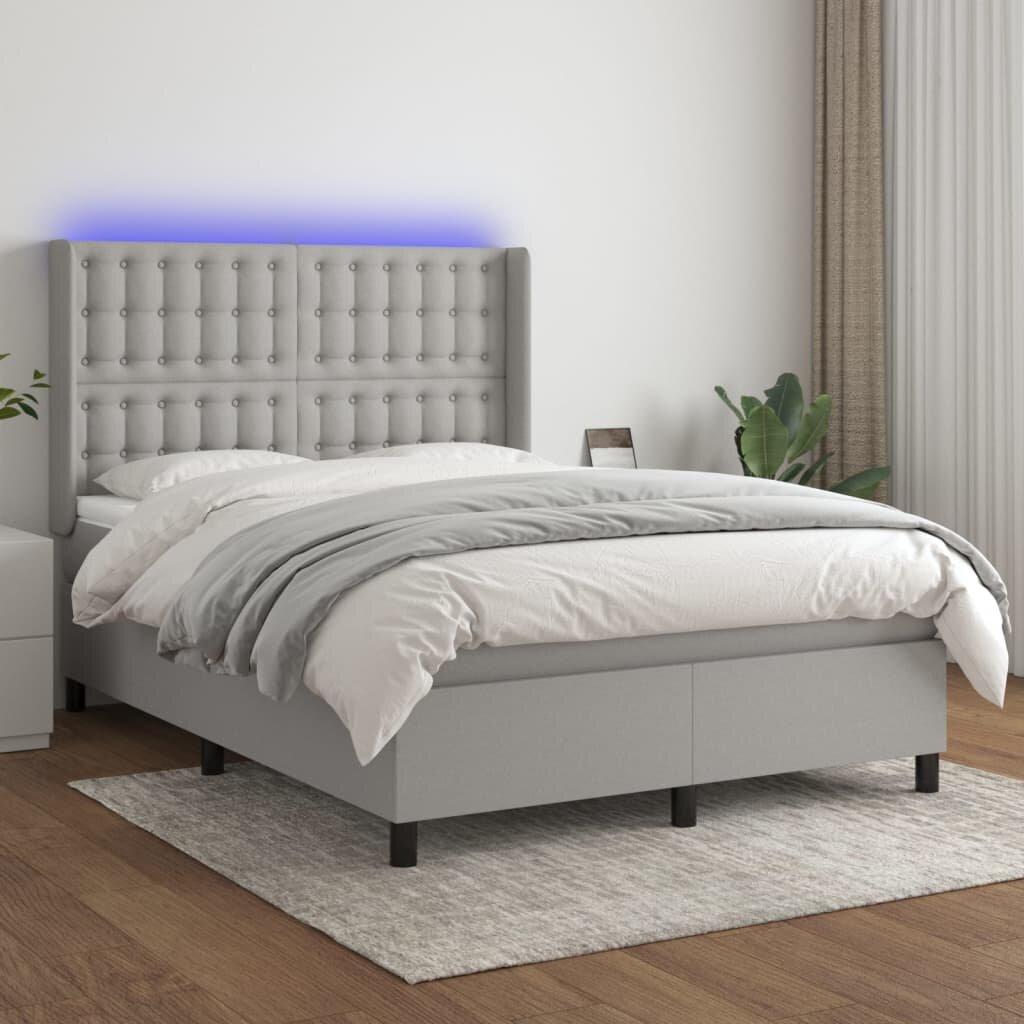 vidaXL LED кутия за пружини с легло с таблото текстил